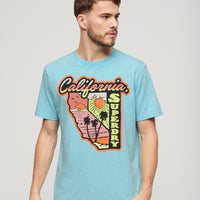 Neon Travel Graphic Loose T-Shirt - Kingfisher Blue Slub