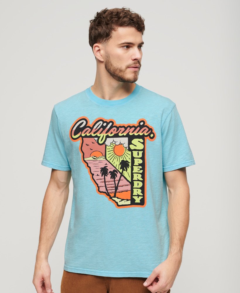 Neon Travel Graphic Loose T-Shirt - Kingfisher Blue Slub