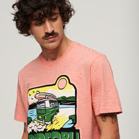 Neon Travel Graphic Loose T-Shirt - Peach Amber Pink Slub