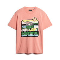 Neon Travel Graphic Loose T-Shirt - Peach Amber Pink Slub