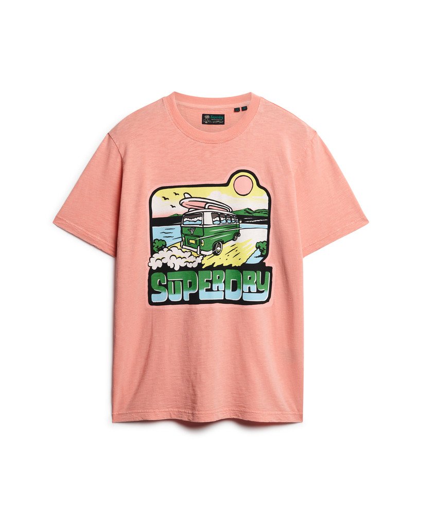 Neon Travel Graphic Loose T-Shirt - Peach Amber Pink Slub