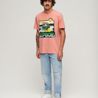 Neon Travel Graphic Loose T-Shirt - Peach Amber Pink Slub