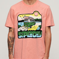 Neon Travel Graphic Loose T-Shirt - Peach Amber Pink Slub