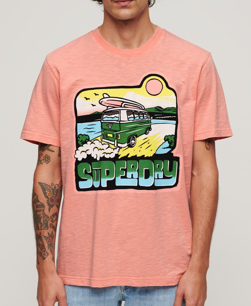 Neon Travel Graphic Loose T-Shirt - Peach Amber Pink Slub