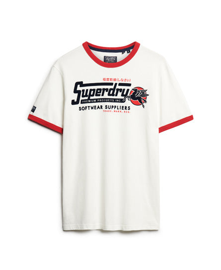 Core Logo American Classic Ringer T-Shirt - Winter White/Flare Red
