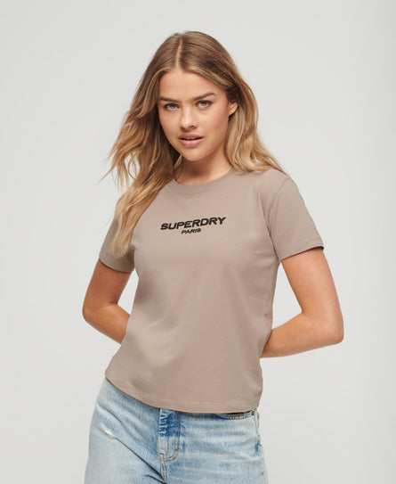 Sport Luxe Logo Fitted Cropped T-Shirt - Warm Grey