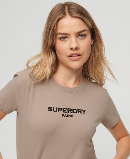 Sport Luxe Logo Fitted Cropped T-Shirt - Warm Grey