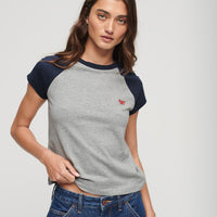 Organic Cotton Essential Logo Raglan T-Shirt - Grey Marl/Preppy Navy
