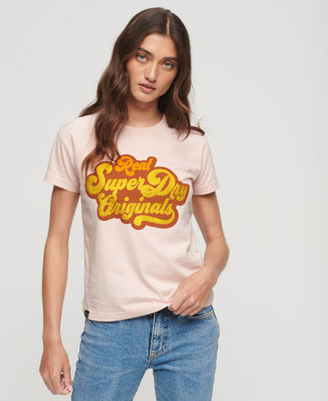 70s Script Metallic Logo T-Shirt - Somon Pink Marl