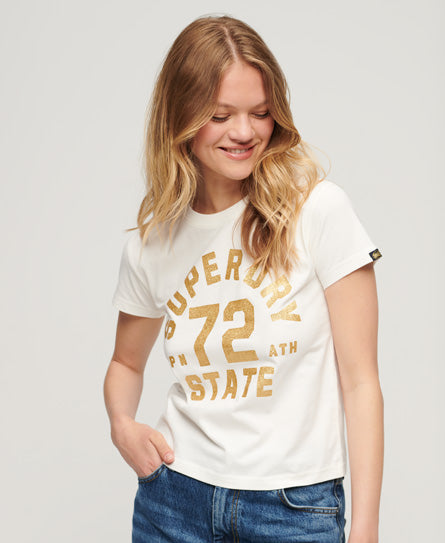 College Scripted Graphic T-Shirt - Cream