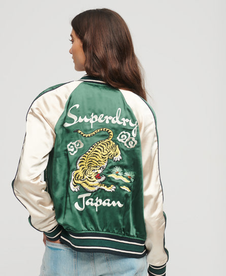Sukajan Embroidered Bomber Jacket - Pine Green