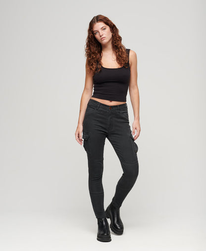 Skinny Fit Cargo Pants - Washed Black