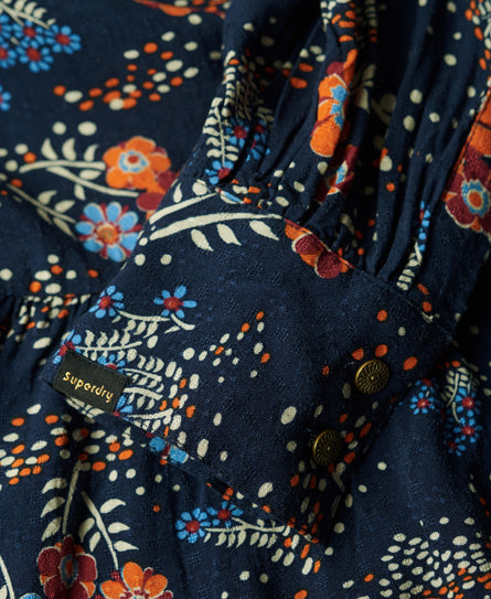 Long Sleeve Tiered Midi Dress - Blue Alma Floral Mix