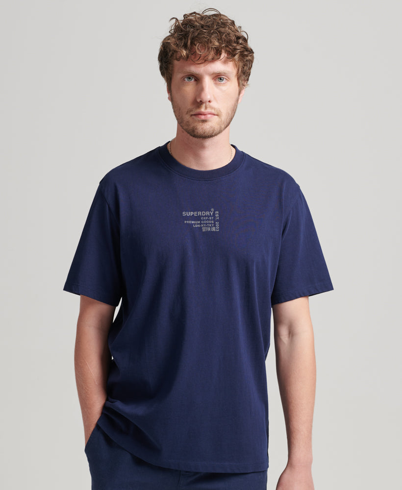 Organic Cotton Stacked Logo T-Shirt - Navy