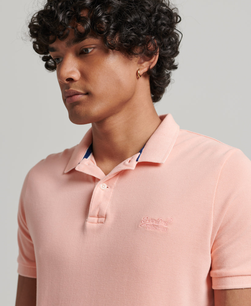 Organic Cotton Vintage Destroy Polo Shirt - Coral