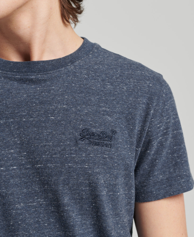 Organic Cotton Vintage Logo Embroidered T-Shirt - Deep Blue Heather