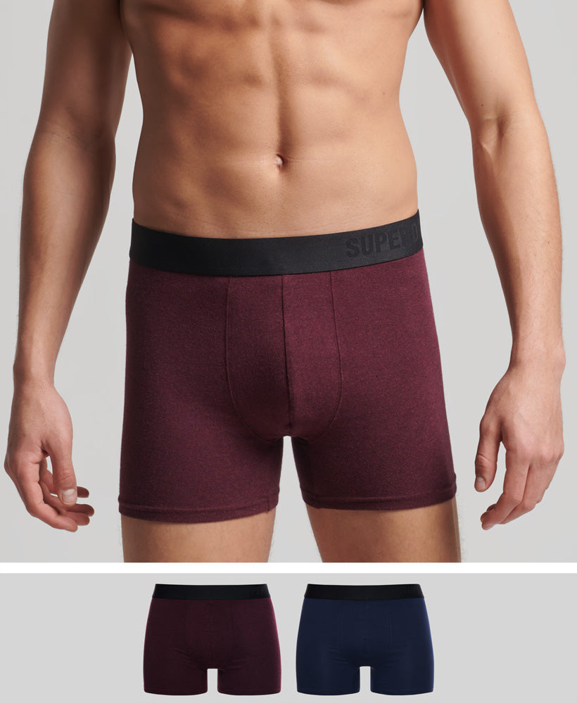 Organic Cotton Offset Boxer Double Pack - Navy - Burgundy