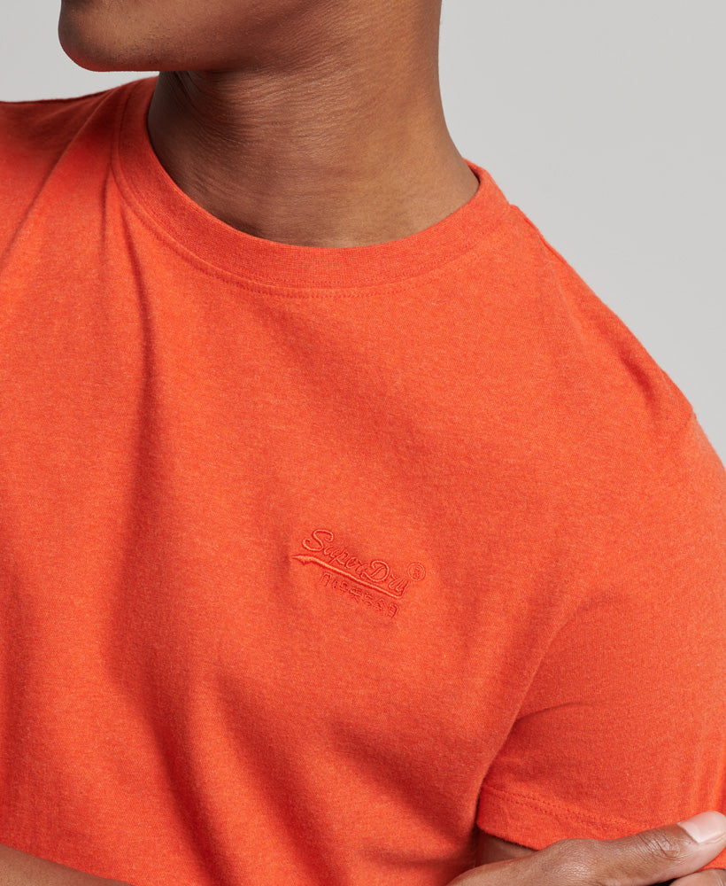 Organic Cotton Vintage Logo Embroidered T-Shirt - Bright Orange Marl