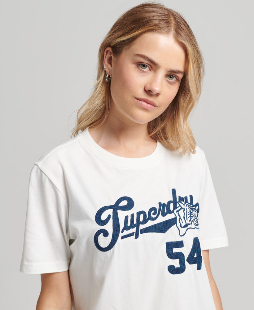 Script Style College T-Shirt - Chalk White