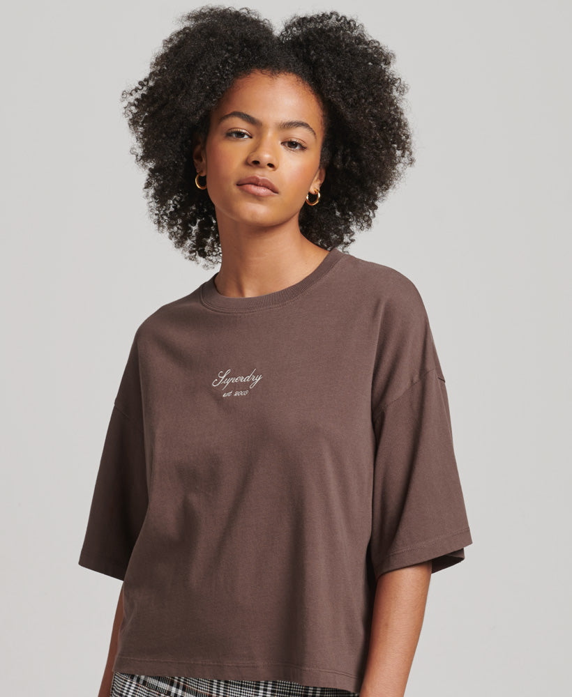Heritage Embroidered Boxy T-Shirt - French Roast
