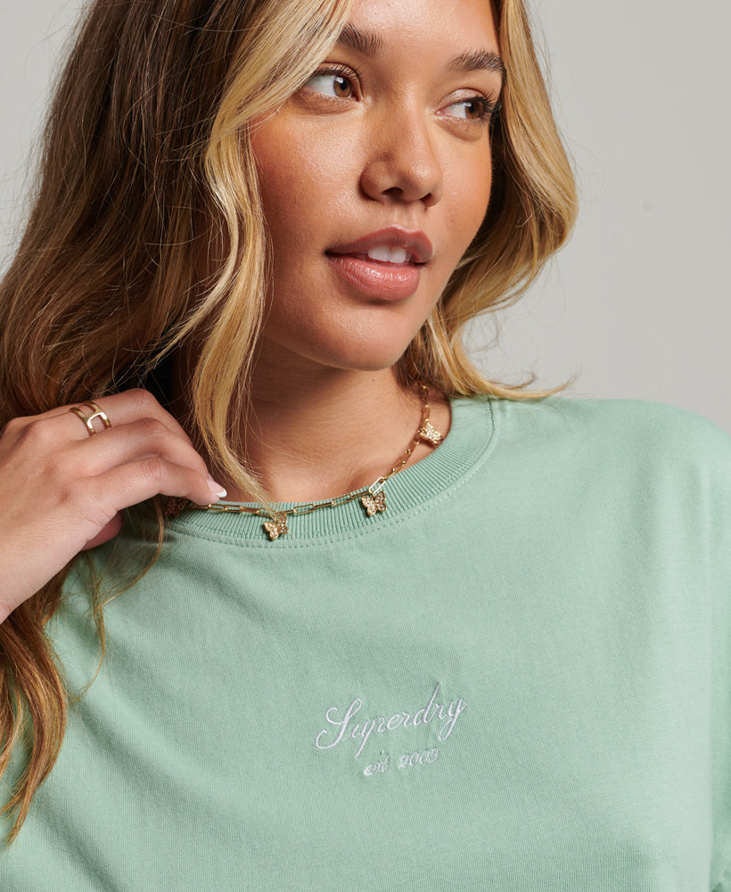Heritage Embroidered Boxy T-Shirt - Granite Green