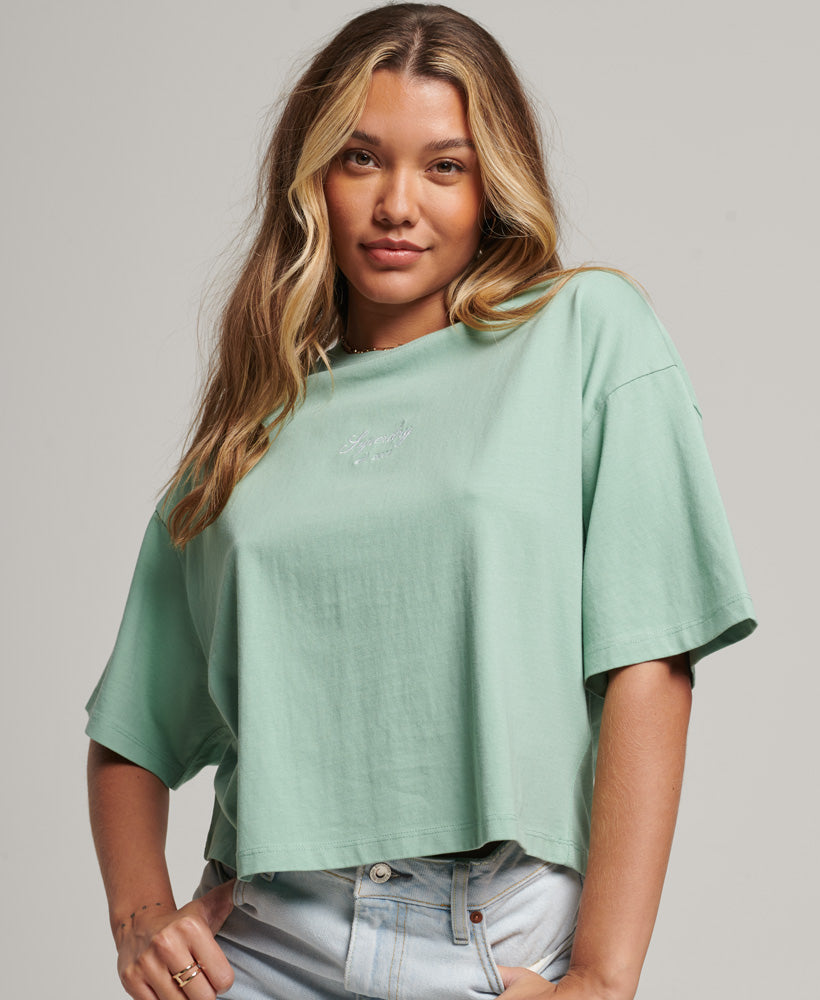 Heritage Embroidered Boxy T-Shirt - Granite Green