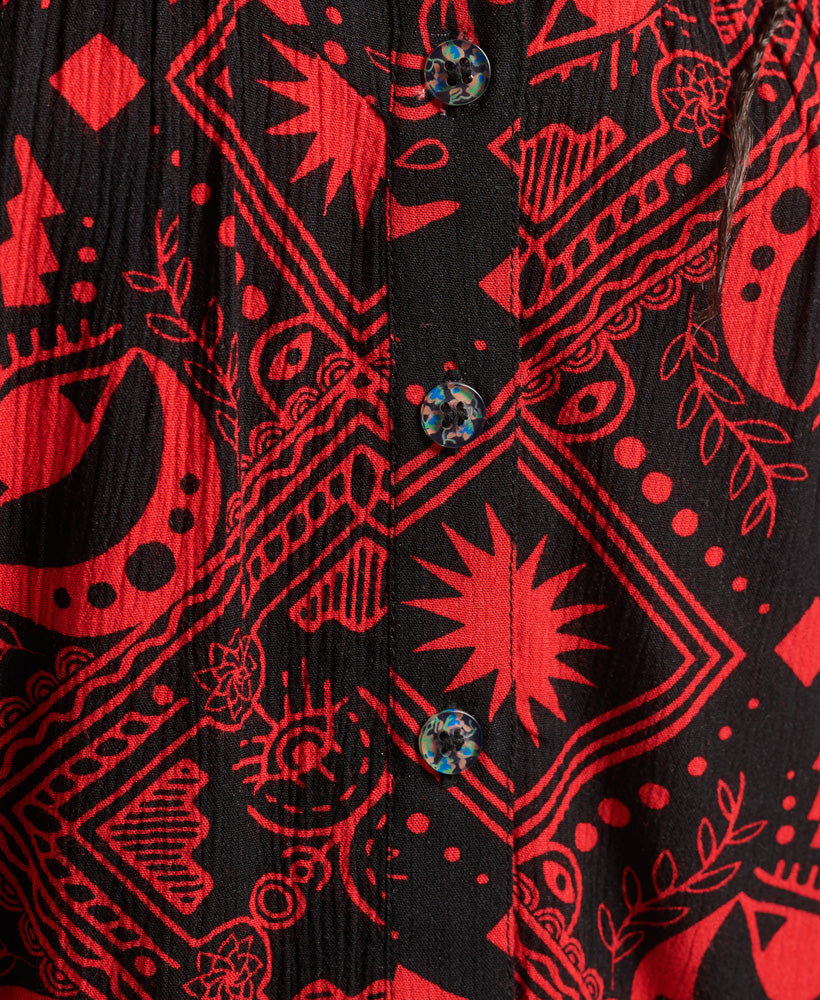 Ecovero Half-Length Sleeve Woven Top - Tarrot Print Red