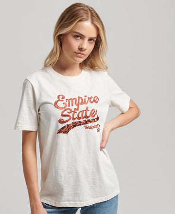 Embellished Graphic Logo T-Shirt - Oatmeal