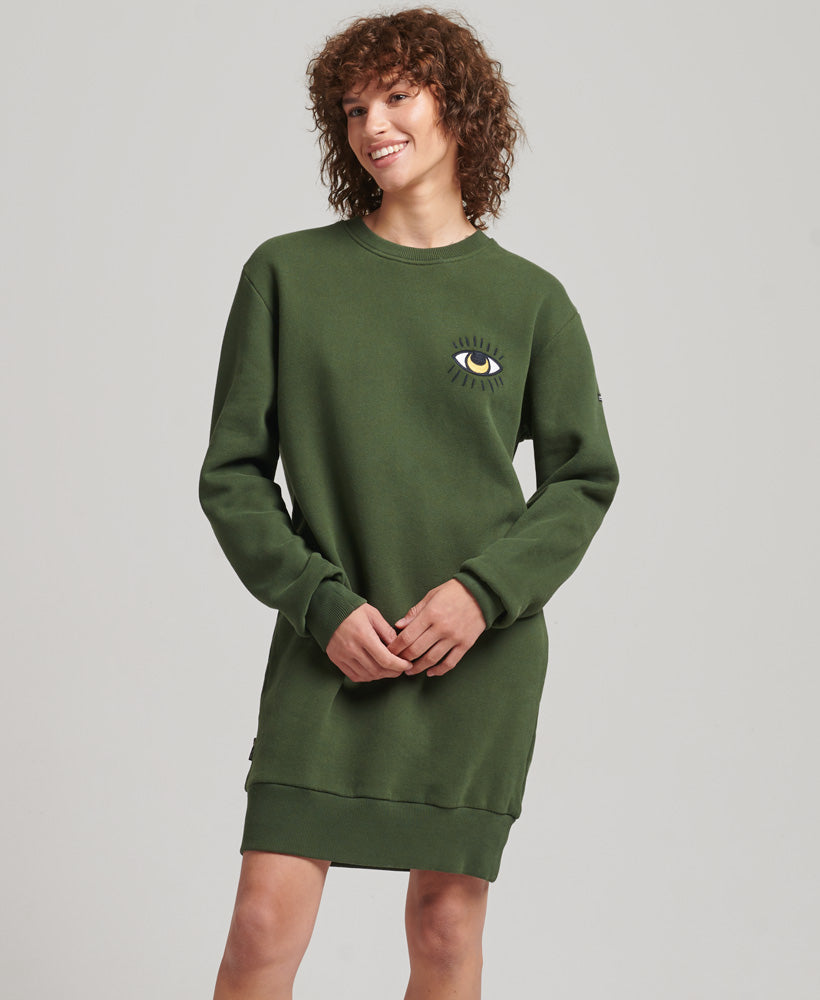 Nomadic Folk Sweatshirt Dress - Army Green