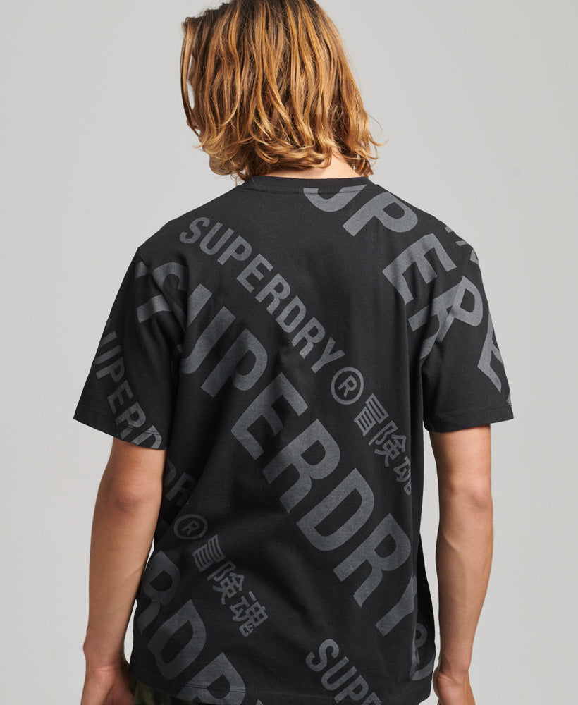 All Over Print Logo Loose T-Shirt - Black