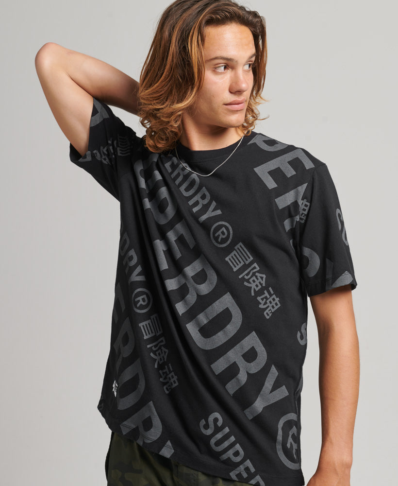 All Over Print Logo Loose T-Shirt - Black