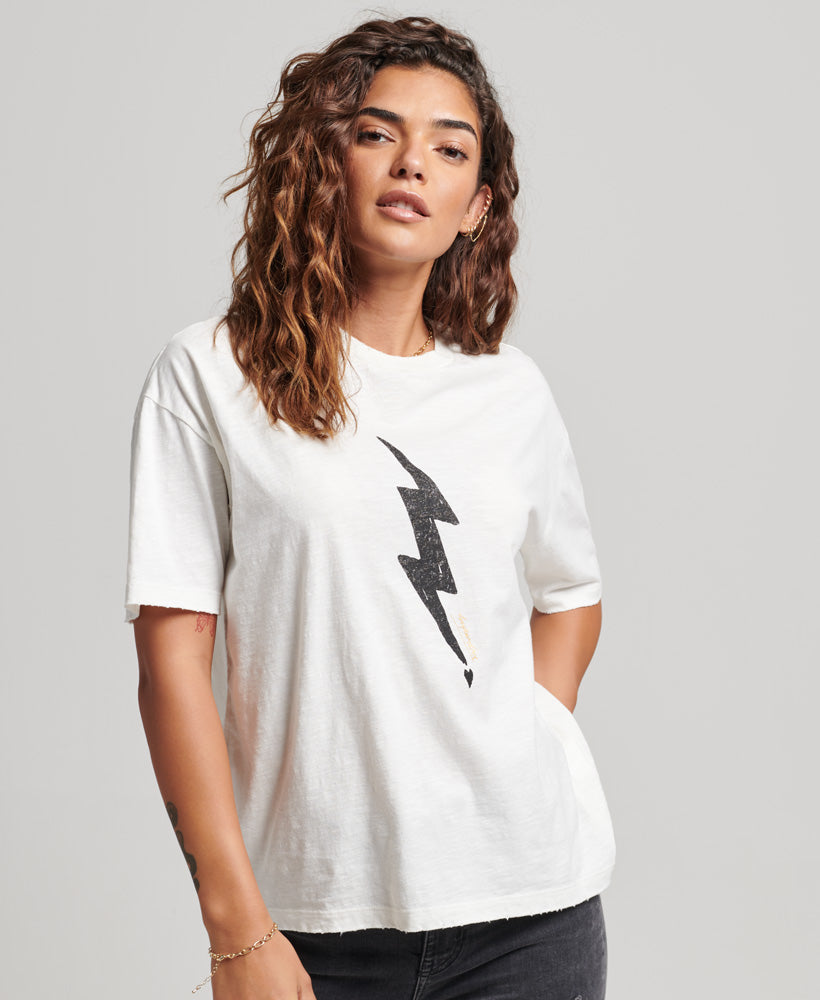 Rock Graphic Loose Fit Band T Shirt - Ecru