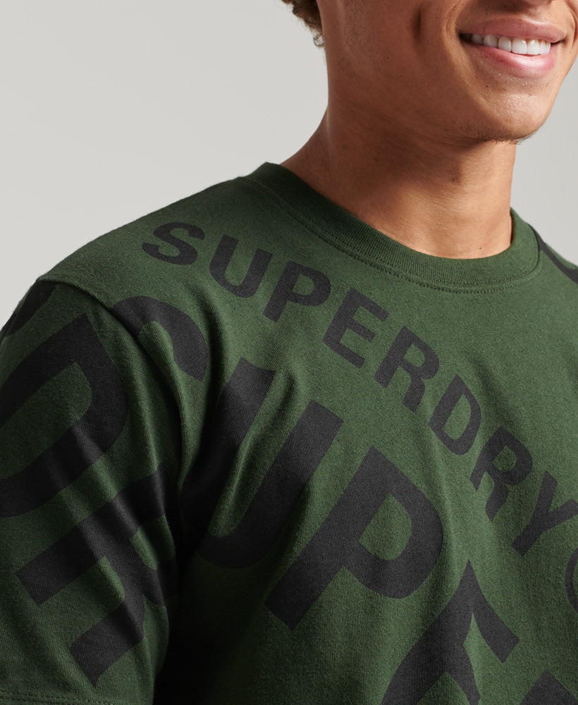 All Over Print Logo Loose T-Shirt - Dark Moss