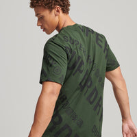 All Over Print Logo Loose T-Shirt - Dark Moss