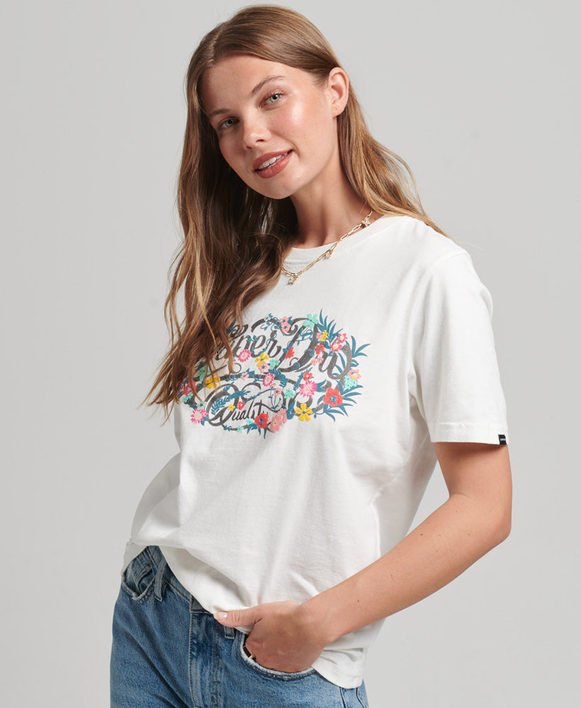 Floral Scripted T-Shirt - Off White