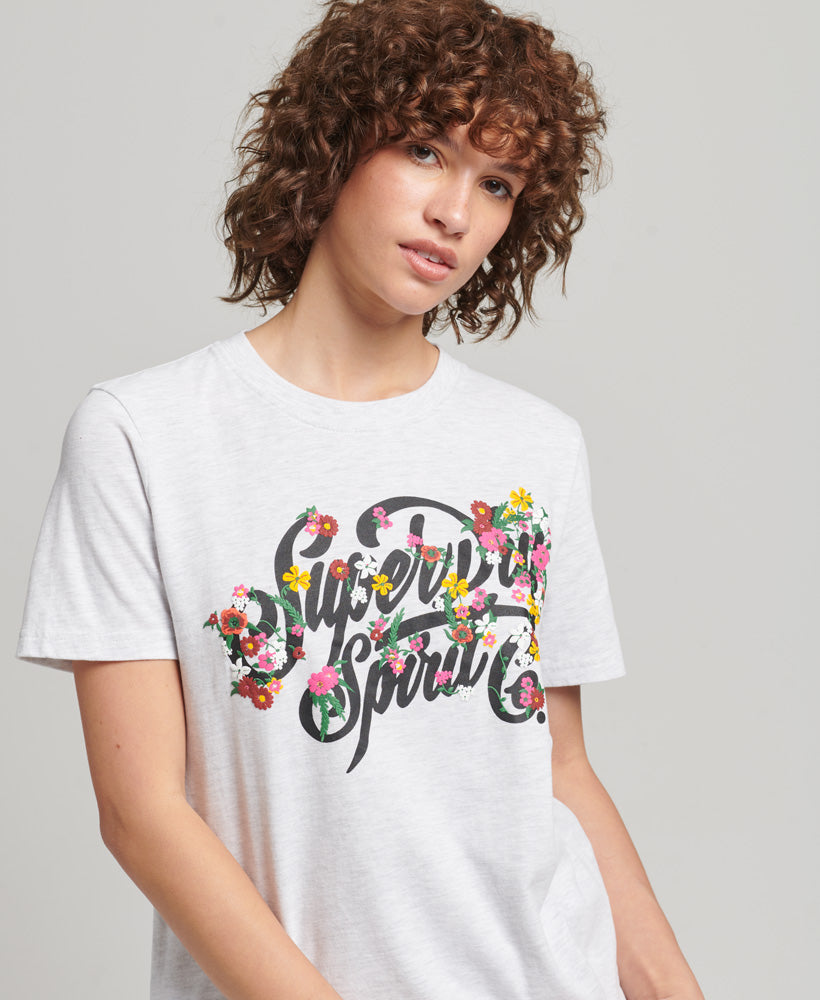 Script Style Floral T-Shirt - Ice Marl