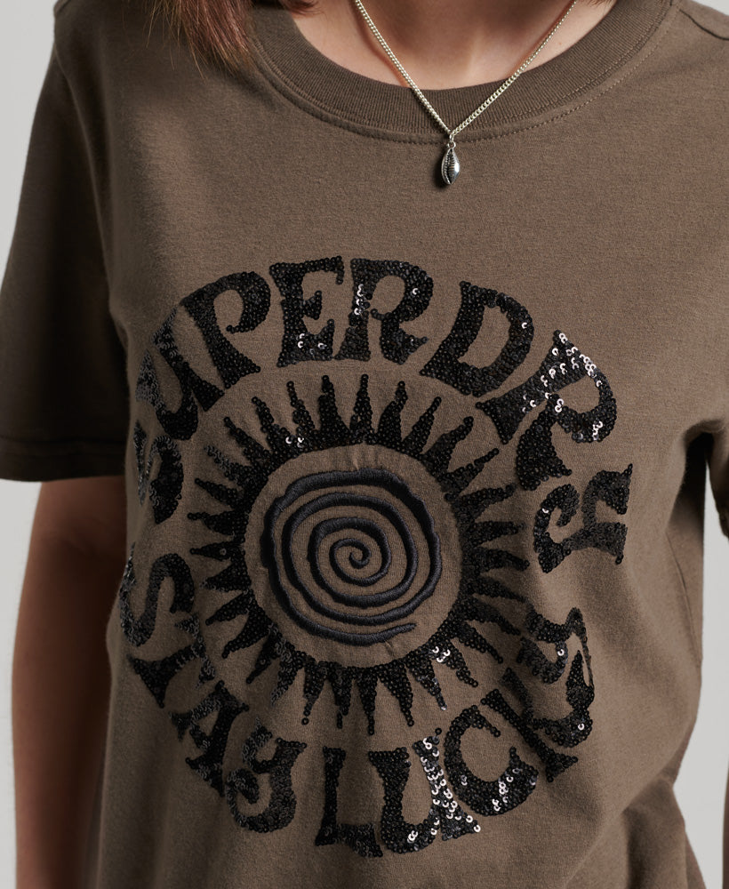 Vintage Embellished T-Shirt - Khaki