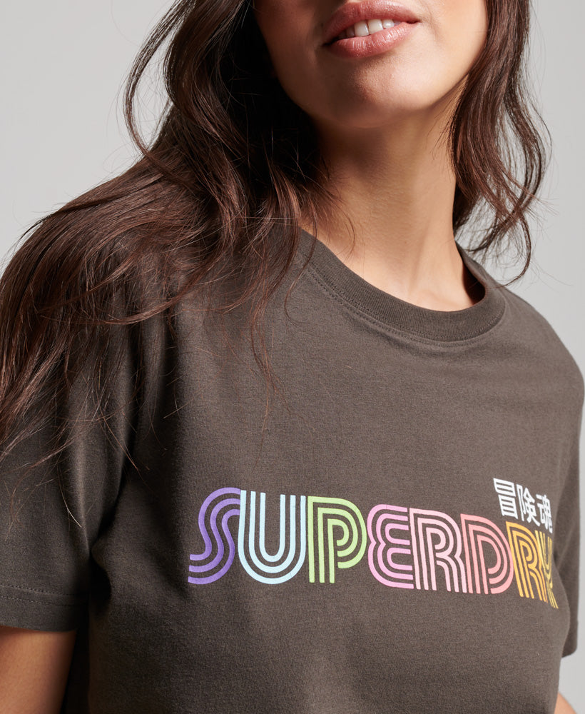 – Vintage Black Retro Superdry Women\'s Vintage - Malaysia Rainbow T-Shirt