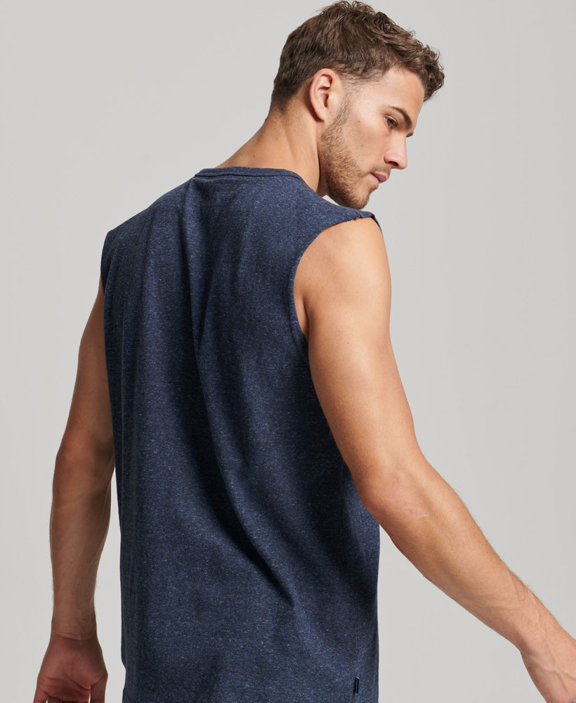 Organic Cotton Vintage Logo Embroidered Tank Top - Navy