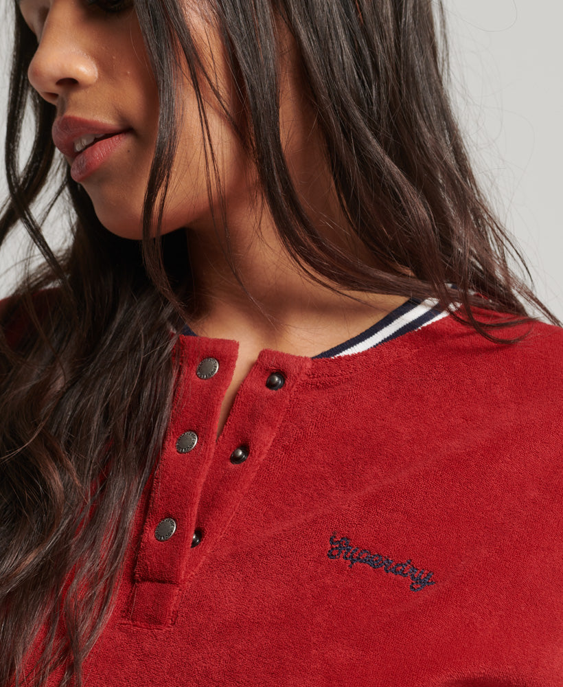 Vintage Towelling Polo Top - Varsity Red
