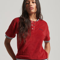 Vintage Towelling Polo Top - Varsity Red