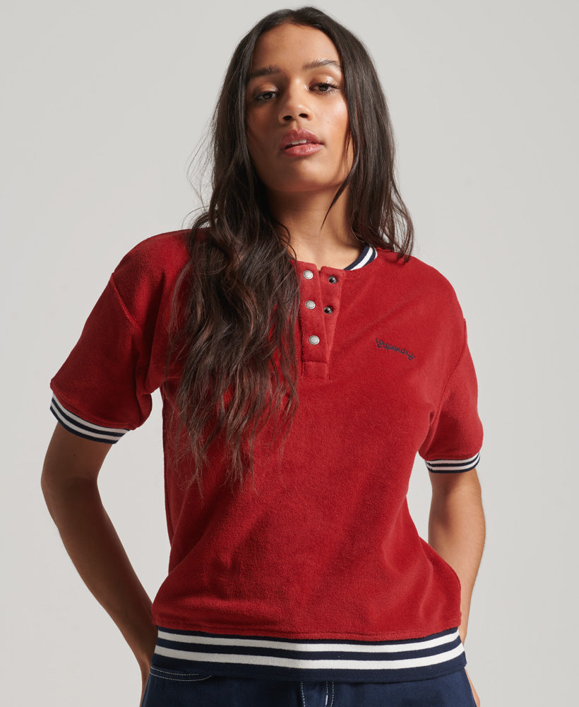Vintage Towelling Polo Top - Varsity Red