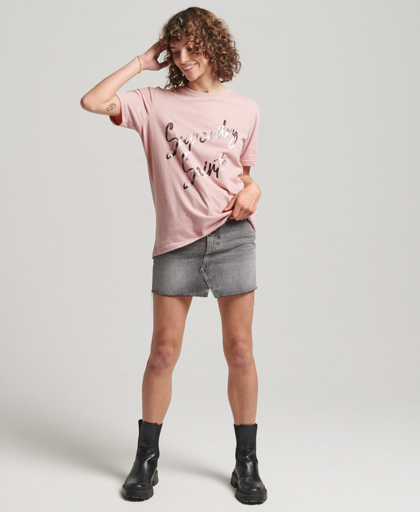 Vintage Embellished T-Shirt - Blush Pink Marl