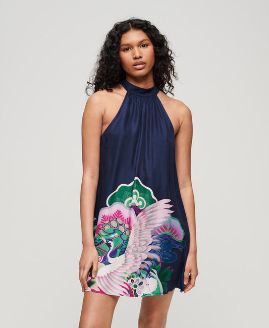 Sleeveless Printed Mini Dress - Navy Funetotsuru