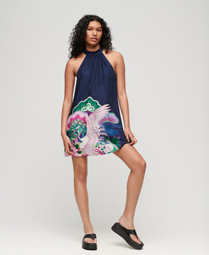 Sleeveless Printed Mini Dress - Navy Funetotsuru