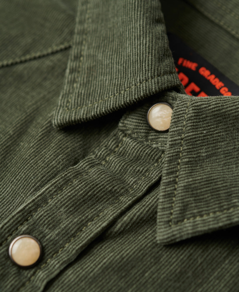 Western Long Sleeve Cord Shirt - Thyme Green