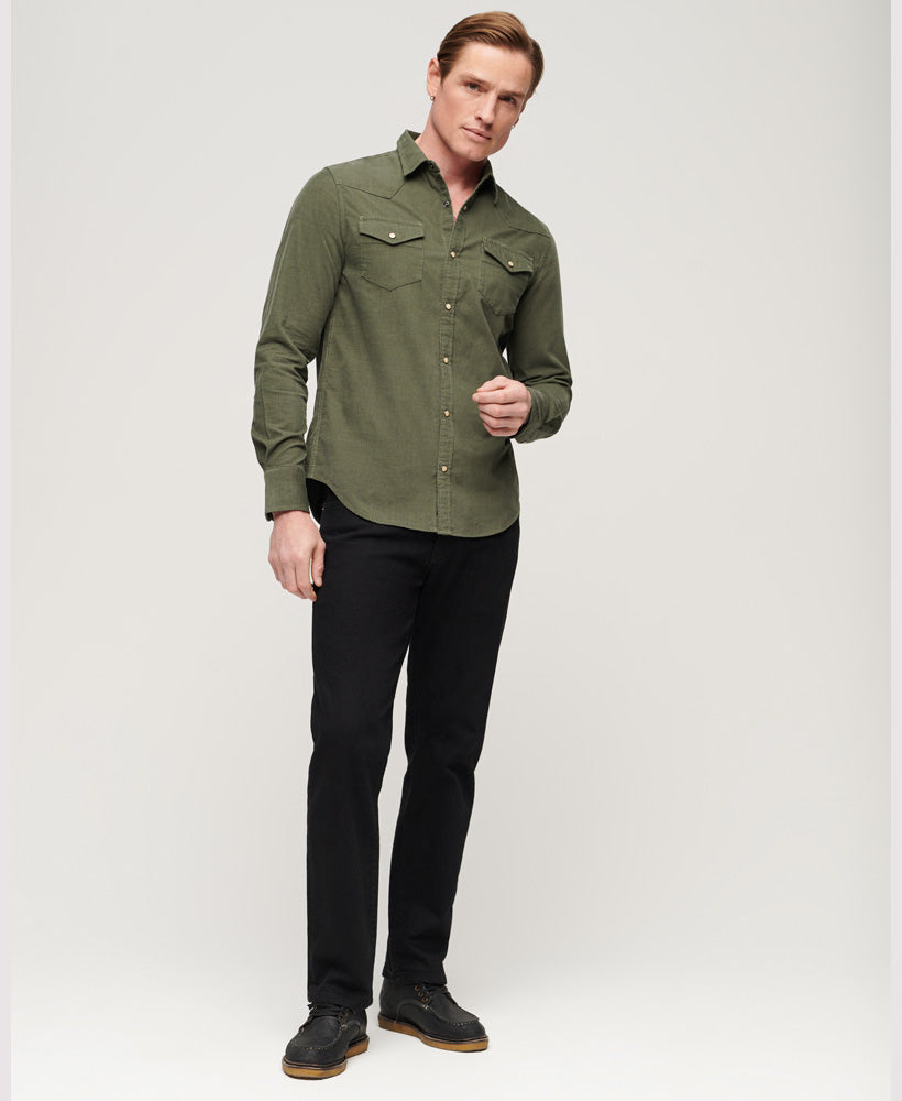 Western Long Sleeve Cord Shirt - Thyme Green