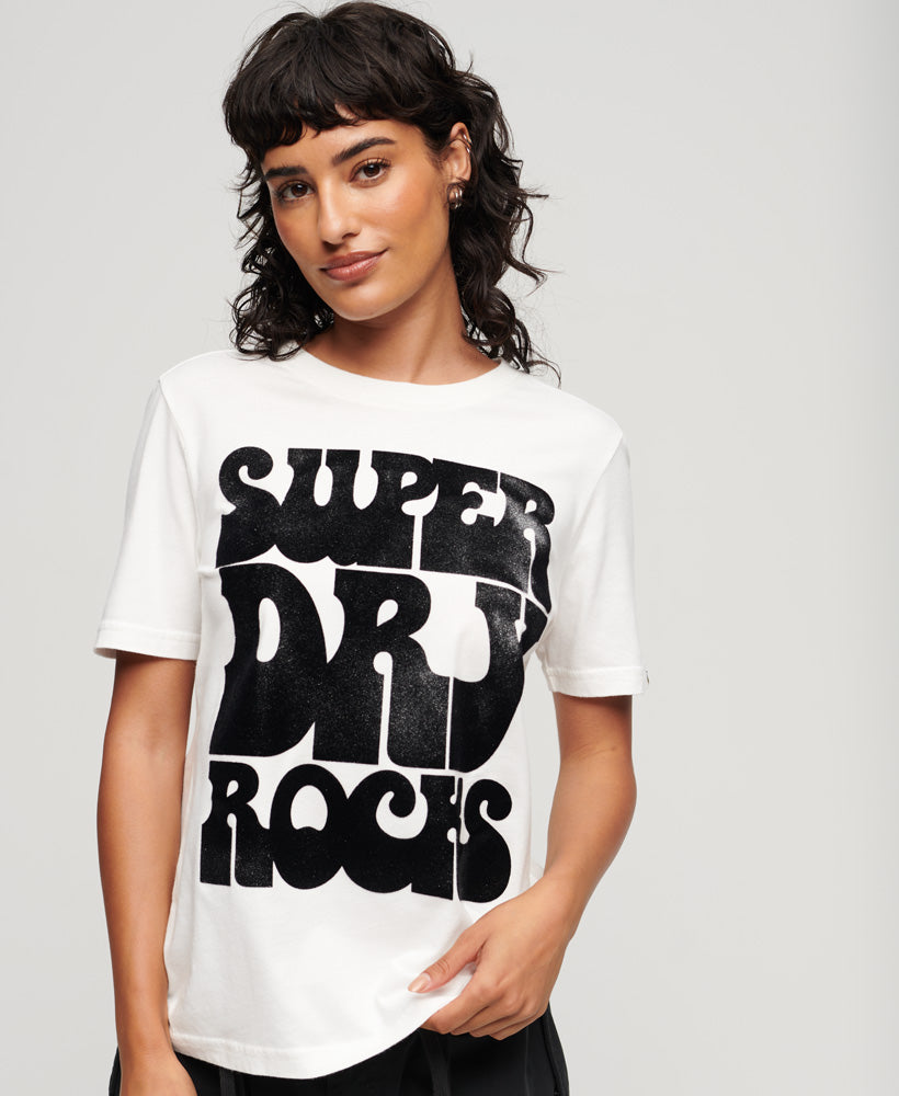 70S Retro Rock Logo T-Shirt - Ecru