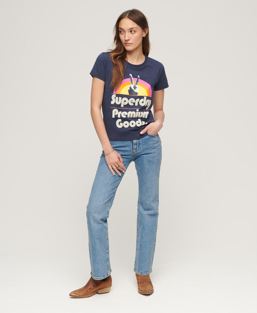 70S Retro Logo Graphic T-Shirt - Lauren Navy