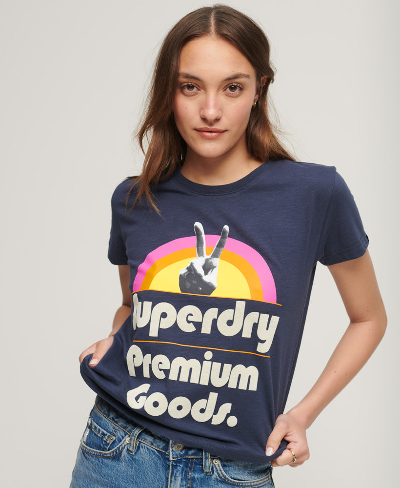 70S Retro Logo Graphic T-Shirt - Lauren Navy